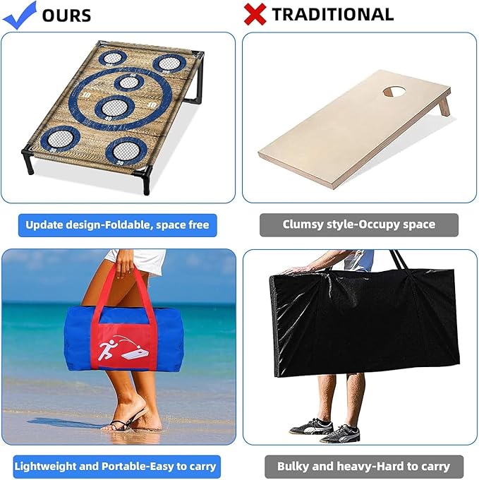 NZQXJXZ Portable Cornhole Board Set 3x2 Ft with 8 Bean Bags Corn Hole Toss Game Cornhole Games for Indoor and Outdoor Parties, Ideal for Kids, Adults, Camping Travel,Parties,Beach, Yard