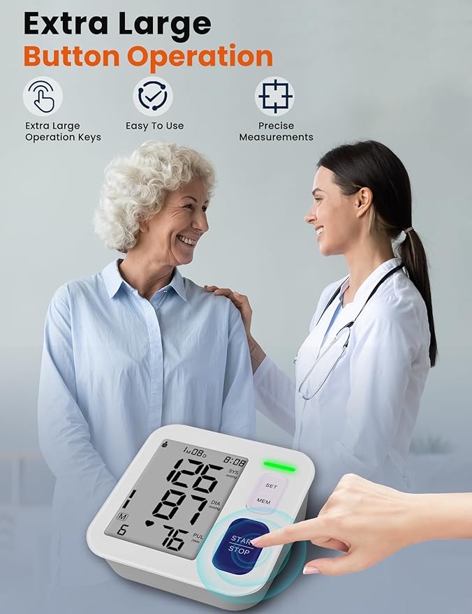 Blood Pressure Monitor Upper Arm Monitors for Home Use, Automatic Accurate BP Machine with 9"-17" Adjustable Cuff, 4" LCD Screen Home Hypertension Detector, 2 x 90 Memory & HR Detection, Storage Bag