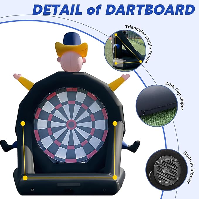13FT Giant Inflatable Soccer Dart Board with Built-in Blower - Clown Themed Sport Kick Dartboard Perfect for Adults Family Parties,Carnival, Includes 8 Golf Balls, 2 Telescoping Club, 2 Soccer Balls