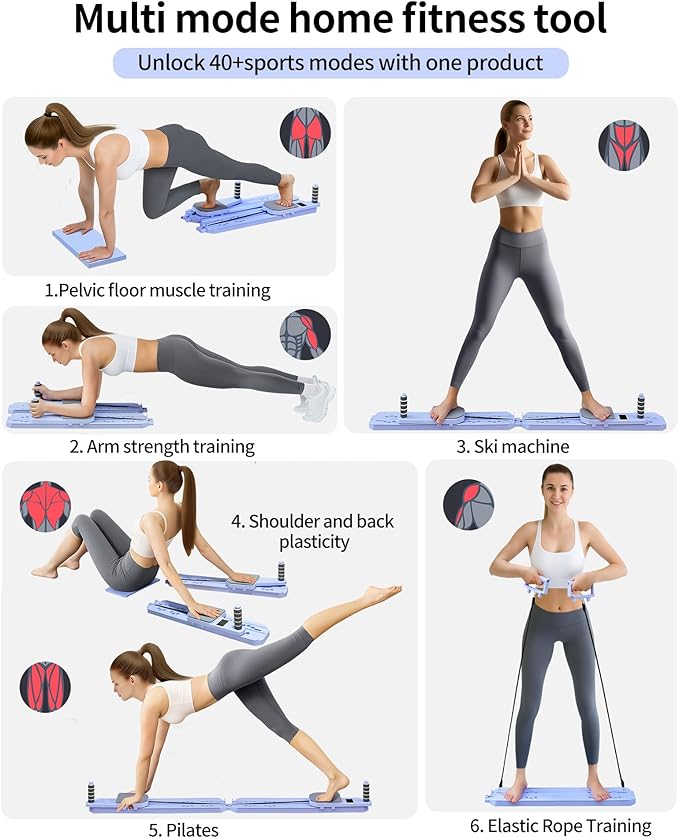flo Pilates Portable Reformer 8-in-1 Pilates Reformer Sliding Home Gym Equipment for Legs, HIPS and core with Resistance Bands, Knee Pads and Push-up Racks