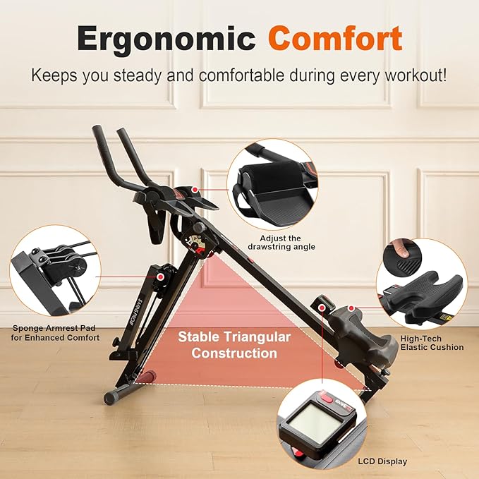 TOUSAINS 3 in 1 Rowing Machine, Ab Machine with Resistance Bands, Abdominal Trainers for Full Body Workout, Fitness Foldable Equipment Rowing Machine for Home Gym