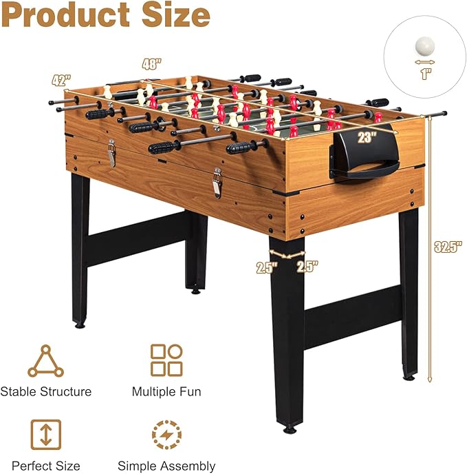 ARLIME 3 in 1 Multi Game Table, 48'' Foosball Desk w/Billiards, Soccer, Slide Hockey, Wood Foosball Table for Adults, Game Room, Parties