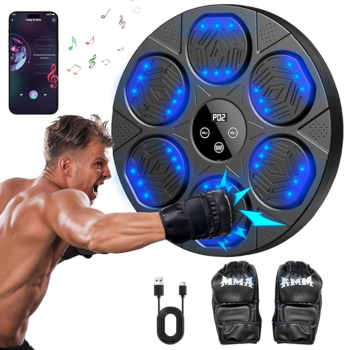 Music Boxing Machine for Adults,Wall Mounted Smart Bluetooth Musical Boxing Machine, Boxing Target Workout Equipment with Boxing Gloves,for Home, Gym, Office