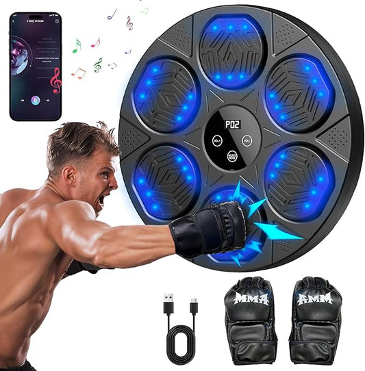Music Boxing Machine for Adults,Wall Mounted Smart Bluetooth Musical Boxing Machine, Boxing Target Workout Equipment with Boxing Gloves,for Home, Gym, Office