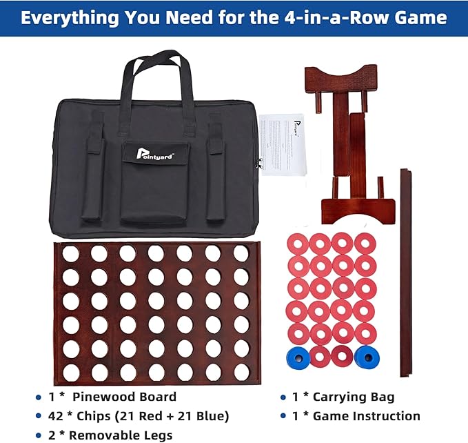 Pointyard Giant Wooden 4 in a Row Vintage 2.8Ft Outdoor Yard Game for Adults Famliy, with 42 Pcs Chips & Durable Carrying Bag, Halloween Christmas Party Game Gifts for Lovers