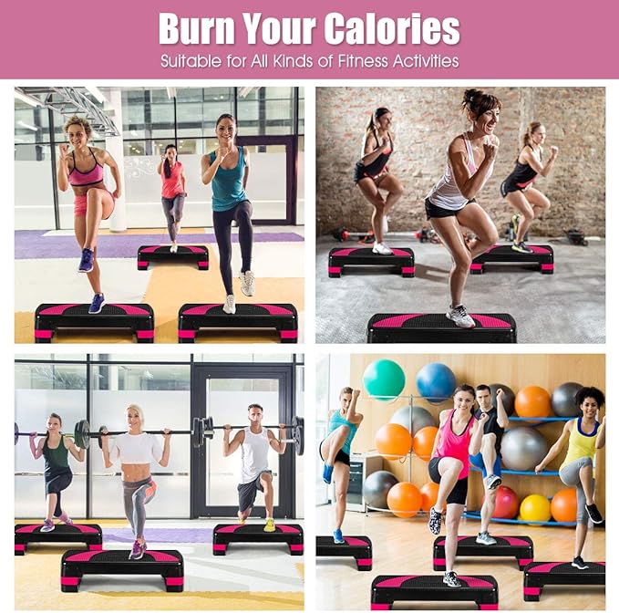 Goplus 31" Aerobic Exercise Stepper Deck, Adjustable Fitness Workout Step Platform Trainer with Risers, 4”6”8”Levels Height-Adjustable, for Home Gym and Office