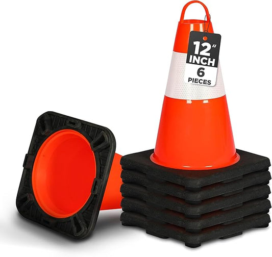 Pyle 12" PVC6-Pack Safety Cones for Sports Training, High-Visibility Orange, Durable, Stackable Design, Heavy-Duty Base for Stability in All Weather