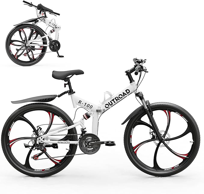 Betterland 26 Inch Folding Mountain Bike, 21 Speeds Full Suspension Foldable Bikes, Dual Disc Brake, High Carbon Steel Frame and Non-Slip Quick Release tire Bicycle for Adult