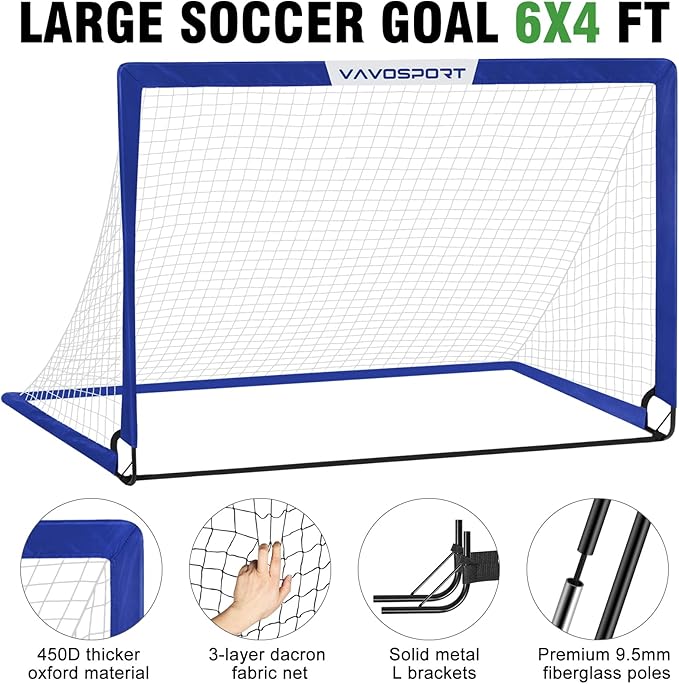 Soccer Goal, 2 of 6'x4' Kids Soccer Goals for Backyard Set, Portable Pop Up Soccer Net, Practice Soccer Training Equipment with Ball, Cones for Toddler,Youth Sports Outdoor Games Yard Play