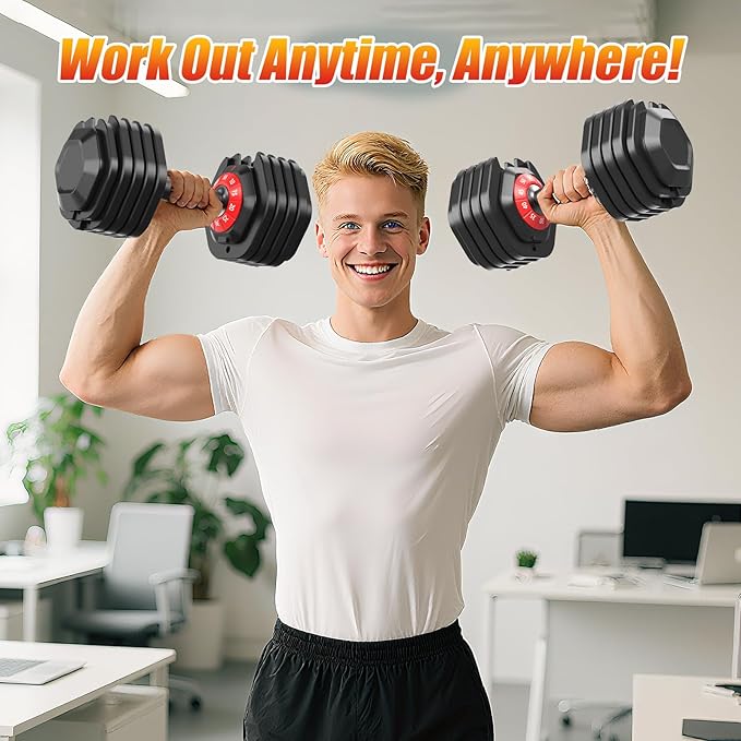 25/52.5/55LBS Adjustable Dumbbells Set with Anti-Slip Handle, Fast Adjust Weight Dumbbells Set with Dual Safety Locking System, Versatile Weights Set for Women & Men Full Body Workout Fitness, Compact Size Space Saving for home gym