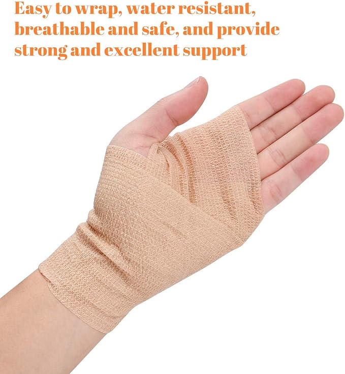 24 Rolls Self Adhesive Bandage Wrap, Vet Wrap 2 Inch, Dogs Bandages for Wounds Care Dressings, Elastic Self Stick Cohesive Bandage Wrap, Leg Wraps, Wrist Tape, Ankle, Sports, Tatto Grip Tape(Brown)