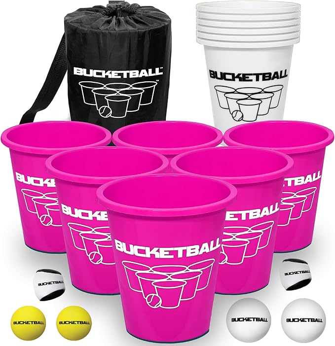 BucketBall | Team Color Edition | Combo Pack (Pink/White): Original Yard Pong Game: Best Camping, Beach, Lawn, Outdoor, Family, Adult, Tailgate, Jumbo, Giant Game