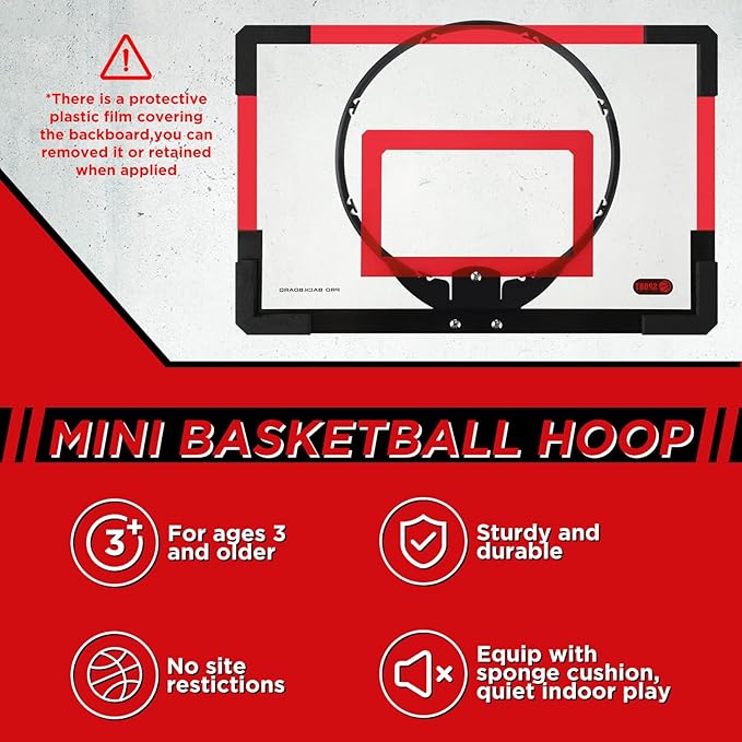 Sosation 2 Pcs Mini Basketball Hoop with 4 Basketball, Sticky Hook, Pump, Indoor No Drilling Basket Ball Hoop Decompress Game for Kid Adult Gift