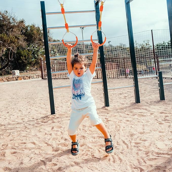 Ninja Ring Fitness Gymnastic Ring Climbing Bar Workout Outdoor Backyard Playground Training Equipment Play Set, Jungle Gym Fist Hanging Swing Monkey Bars Ninja Warrior Obstacle Course Trapeze Playsets