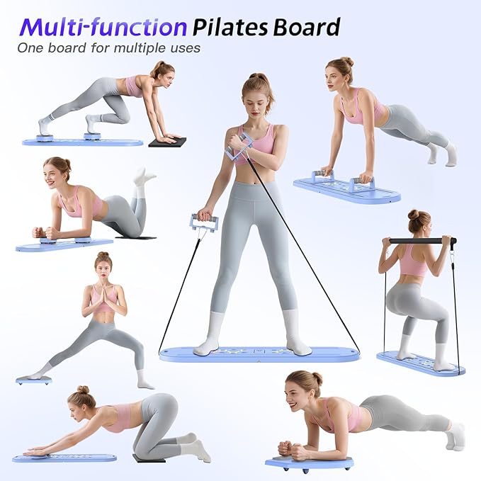 Pilates Board Pilates Reformer Set for Women, 7 in 1 Foldable Pilates Equipment with Timer, Portable Pilates Machine for Home Workout, Fitness, Exercise, Ab, Core