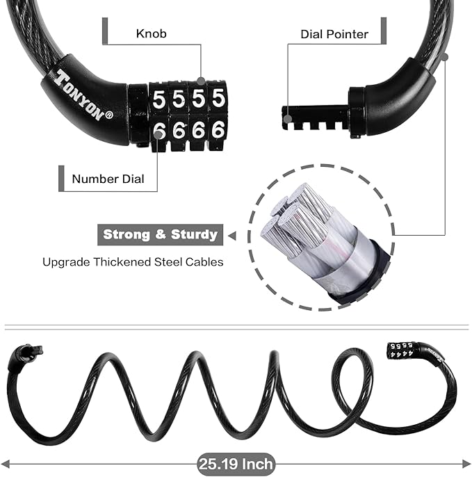 Bike Lock Cable, Bike Accessories Bicycle Lock, Bike Locks Heavy Duty Anti Theft, Combination Cable Lock for Outdoor Equipment, Black (2 Pcs, 3Ft, Preset Combo)