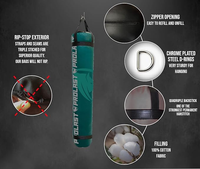 PROLAST Heavy Punching Kicking Bag for Adults, Boxing, MMA, Martial Arts, Muay Thai, Strength Training Equipment, Filled/Unfilled, 6ft, 150 lbs, Special Edition Logo