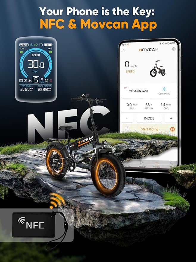 Q20 Folding Electric Bike, 52V 15.6Ah Removable Concealed Battery 20” Fat Tire Dirt Bike,1500W Motor 30 MPH Top Speed E Bikes, 7 Speed Dual Hydraulic Brake Electric Bikes for Adults