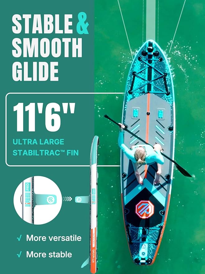 Niphean PRO (Extra Large) Inflatable Paddle Board, 11'6" Stand Up Paddle Board with Pressure Gauge, Inflatable Seat, Multifunctional Base, StabilTrac Fin, Upgraded SUP for Adults, Family, 2+1 Person