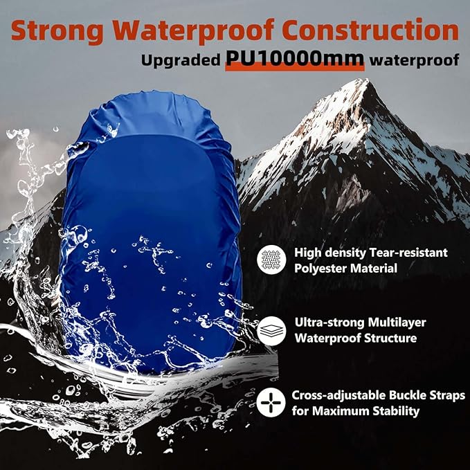 Frelaxy Waterproof Backpack Rain Cover, 10000mm Waterproof Level, Upgraded Ultra-Strong Multilayer Structure, Antislip Cross Buckle Strap, Ultralight Compact Portable, for Hiking, Camping, Traveling