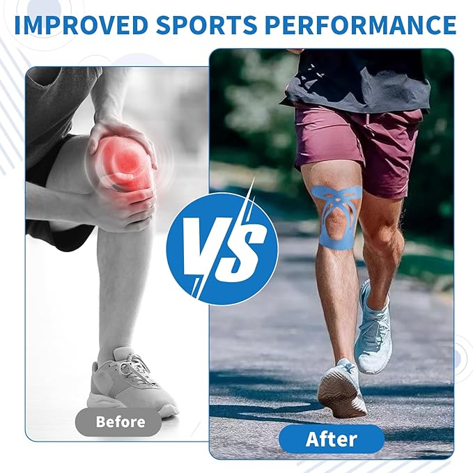 10PCS Kinesiology Tape for Knees, Kinesiology Tape Precut Strips for Knee Support & Stability, Waterproof Breathable Elastic Sports Tape for Pain Relief, Athletic Tape for Muscle & Joint, Blue