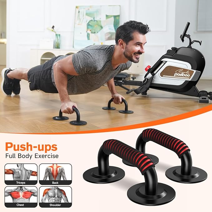 Pooboo Magnetic Rowing Machine 360 LB Weight Capacity, folding rower with Combination Strength exercise, Tablet Holder and Comfortable Seat Cushion, Rower for Home Use