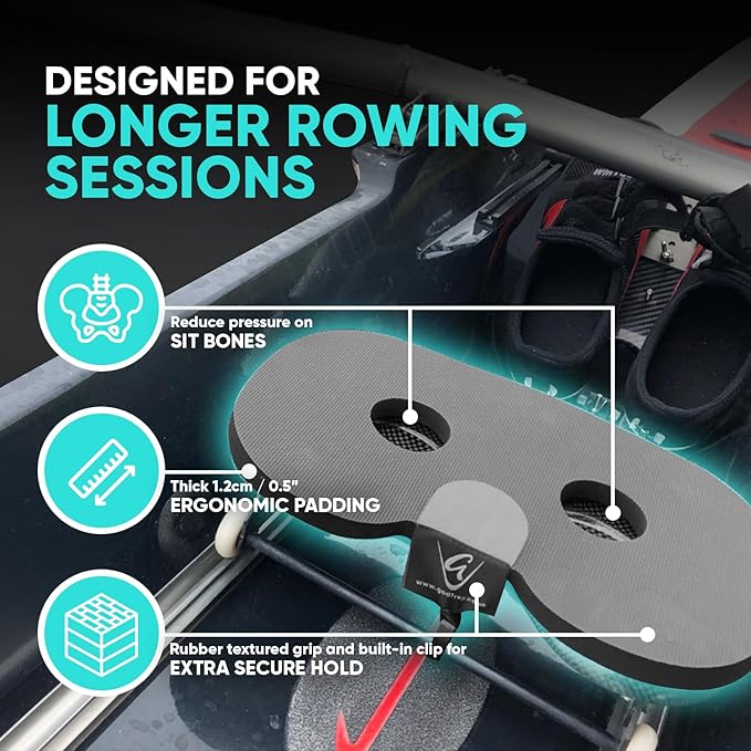 Godfrey Original Rowing Seat Pad for Men & Women - Anti-Slip Rower Cushion with Optional Clip for in-Boat, Concept2, Peloton, Hydrow & WaterRowers