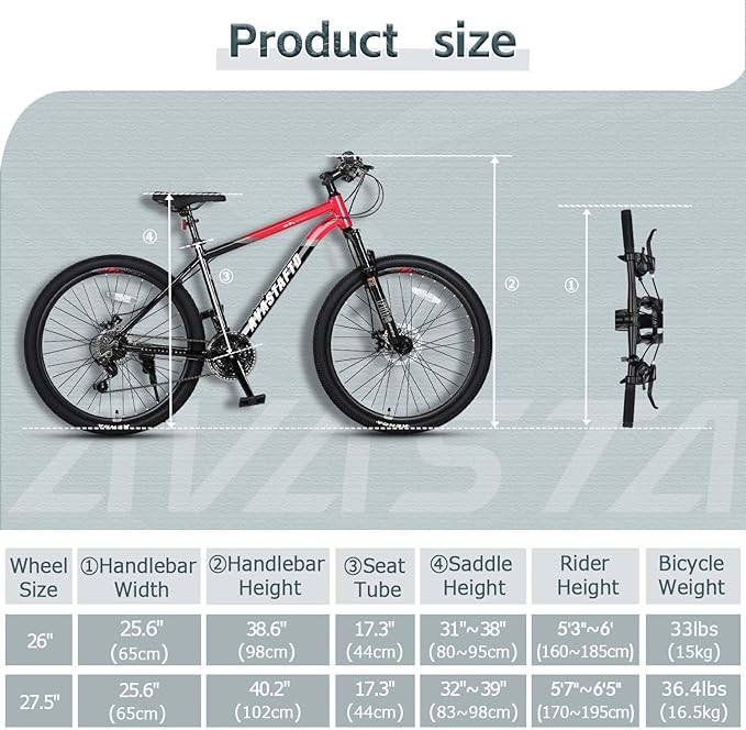 AVASTA Earth 26 27.5 inch Mountain Bike with 21-Speed,Aluminum Frame, Dual Disc Brake, Comfortable Saddle,Multiple Colors