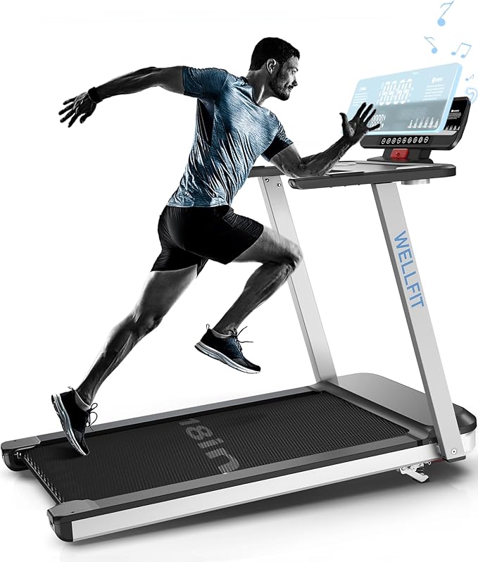 WELLFIT Incline Treadmill for Home, Heavy Duty Treadmills with 3.5HP 8.6MPH 375 lb Capacity, 18 inch Wide Running Area Commercial Treadmill with LED Screen and Bluetooth Player