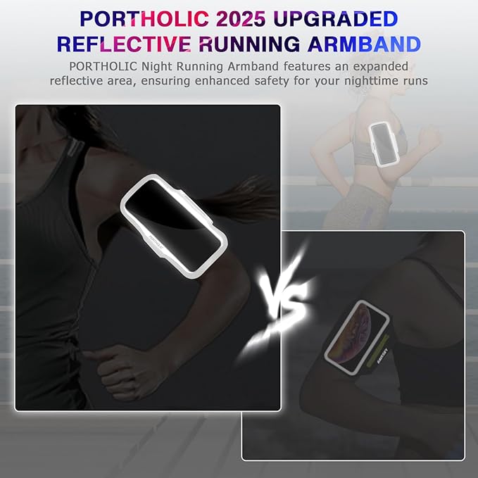 Running Armband with Large Reflective Strips, for iPhone 17/16/15 Pro/Pro Max/14 Plus/13/11/XR/XS, Galaxy S25/24 Water Resistant Phone Holder Case with Extension Strap, Key Card Slot, Earphone Holder