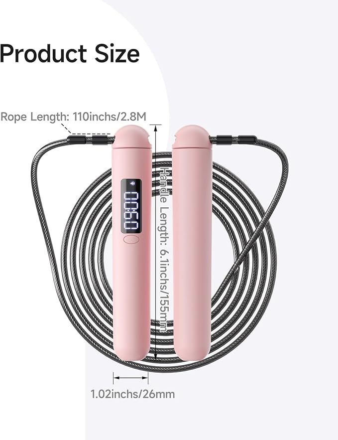 Smart Jump Rope – Customisable Calorie, Count and Time Settings Jump Ropes, Adjustable Steel Wire Skipping Rope with LED Display, for Men Women Fitness and Workout