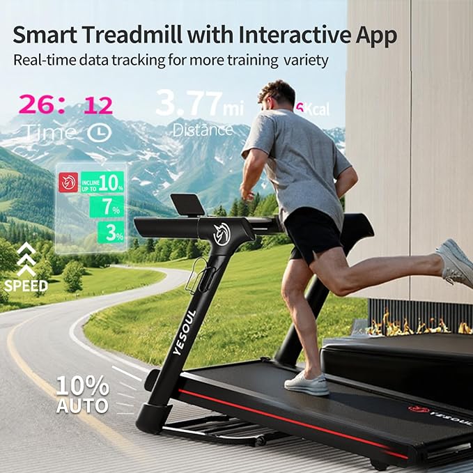 Yesoul Walking Treadmill for Seniors with Long Handrails – 4 Major Safety Protections, Emergency Stop Button, Treadmill for Home 300 lbs Capacity, Recovery Walking Machine with LED Display