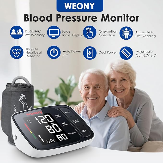 Blood Pressure Monitor,Upper Arm Blood Pressure Monitors for Home Use,Digital Automatic Blood Pressure Machine,Adjustable 8.7"-17" Blood Pressure Cuff Backlight LCD with 2 * 90 Reading Memory