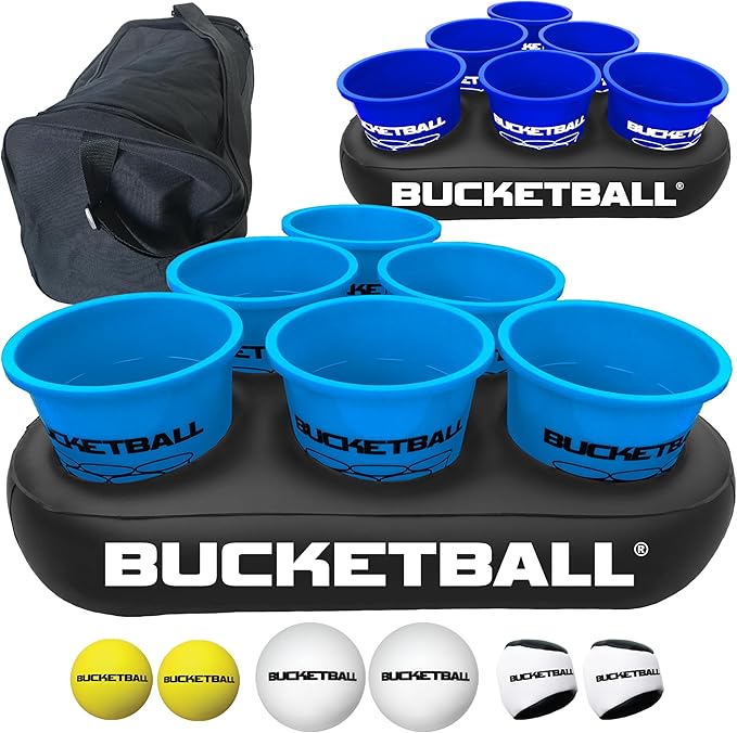BucketBall | Team Color Edition | Party Pack (Light Blue/Navy Blue): Original Yard Pong Game: Best Camping, Beach, Lawn, Outdoor, Family, Adult, Tailgate, Jumbo, Giant Game