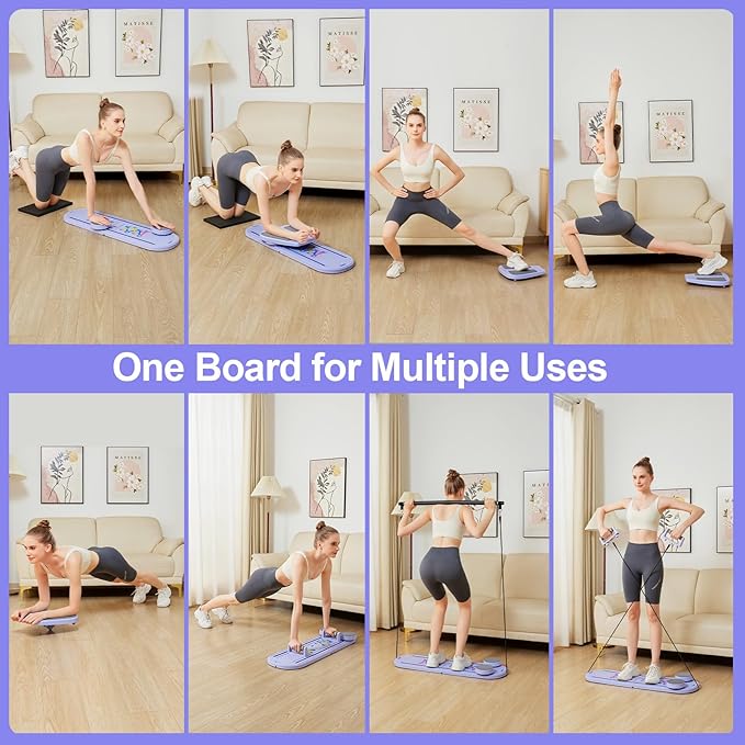 Pilates Board, Pilates Reformer Set, Multifunctional Abdominal Board, Ab Trainer Machine, Portable and Foldable Pilates Reformers Board, Pilates Core Home Workout Equipment for Women (Purple)