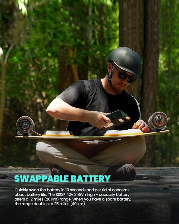 S3/Pixel Rider Electric Skateboards with Remote and Swappable Battery/Top Speed 28 Mph/2 * 600W Motors/12Miles/25Miles Max Range Electric Longboards for Adult&Beginner