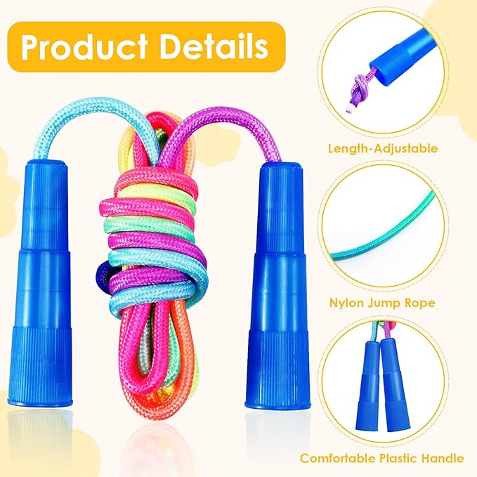 10 Pcs Jump Rope for Kids, 7.2Ft Adjustable Jumping Ropes, Skipping Ropes with Plastic Handles, Rainbow Jump Rope for Boys Girls Outdoor Fun Activity Party Favors