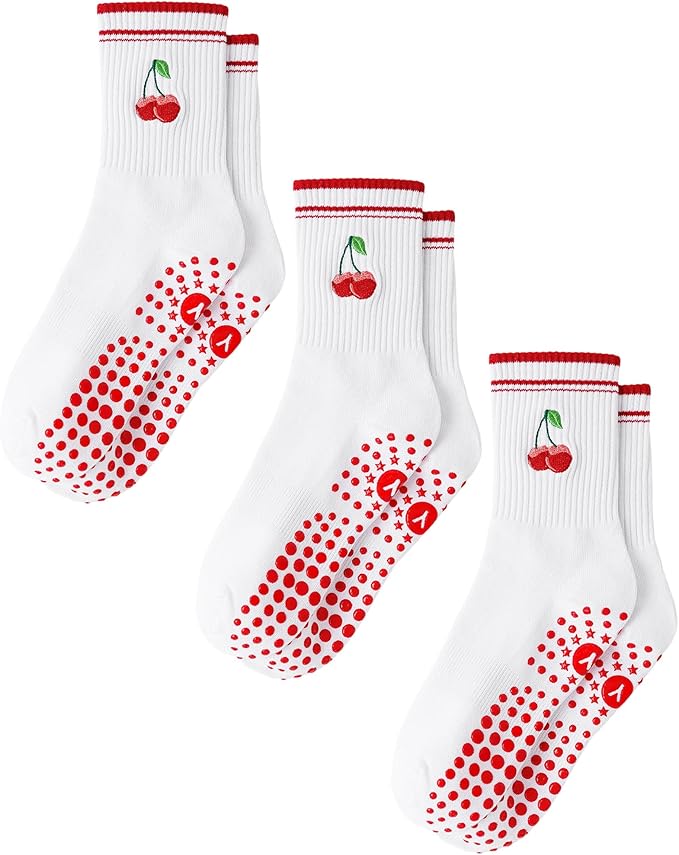Yawlsow Pilates Grip Socks for Women Yoga Grippy Socks Cute Barre Non Skid Athletic Crew Sticky Sock Workout Hospital