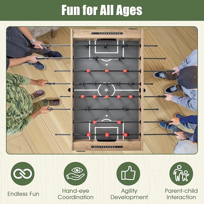 Giantex 54" Foosball Table Adult Size, Full Size Arcade Soccer Table Game w/2 Balls & 2 Cup Holders, Football Table for Kids & Adults, Competition Sized Foosball Table for Game Room, Family, Party
