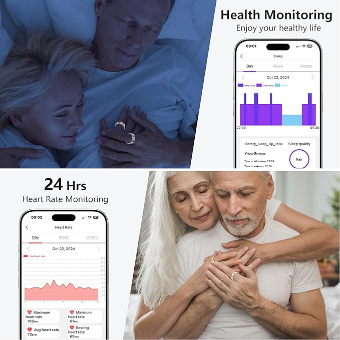 Thin Smart Ring for Fitness & Health Tracking -Heart Rate/Blood Oxygen Monitor, 5ATM Waterproof, Sleep Analysis, Pedometer -No APP Subscription Compatible with Smartphone (Rose Gold, 8)