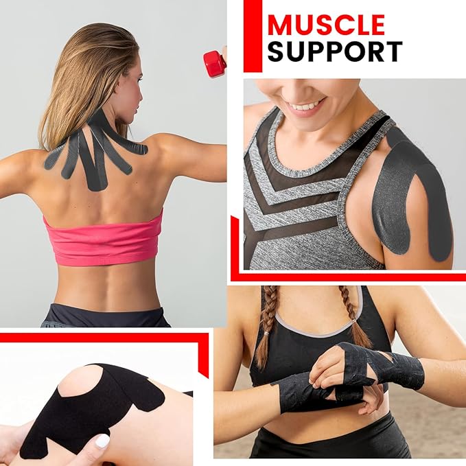 3 Rolls Kinesiology Tape, 4 inch x 14.8 Feet Waterproof Athletic Tape, Uncut Kinetic Tape, Elastic Muscle Tape, Sports Tape, Knee Tape for Exercise and Daily Use - Black