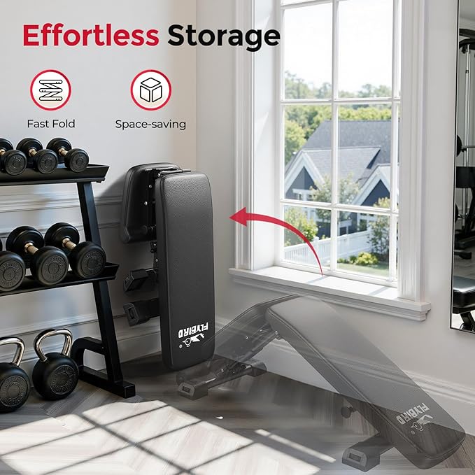 FLYBIRD Adjustable Weight Bench, ASTM-Certified 800LBS Workout Bench Foldable for Home Gym, 90° to -30° FID and 30in Extended Backrest for Bench Press Strength Training Exercise