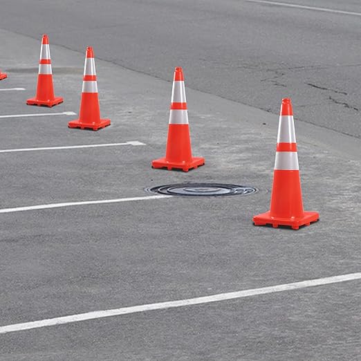 28" Traffic Cones (8 Pack) – Durable Orange PVC Safety Cones with Reflective Collars for Parking, Construction, Roadwork & Driving Practice