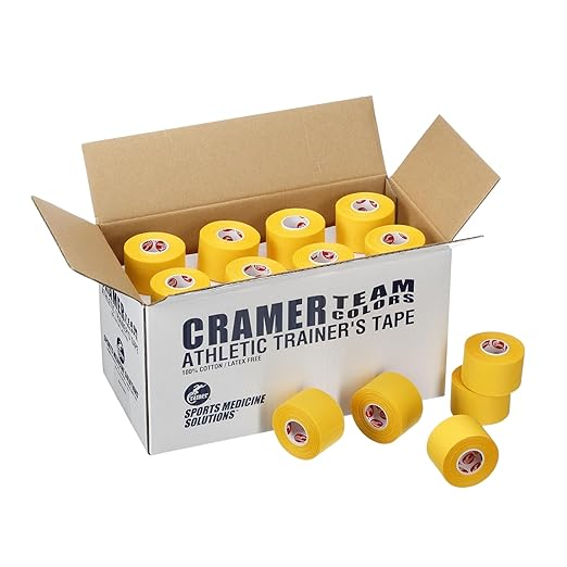 Cramer Team Color Athletic Tape, Gold, Latex-Free, 1.5" x 10yds, 32 Roll Bulk Case, Tearable Sports Tape for Wrists, Ankles, Baseball, Training, Strong Athletic Wrap for Athletes & Trainers