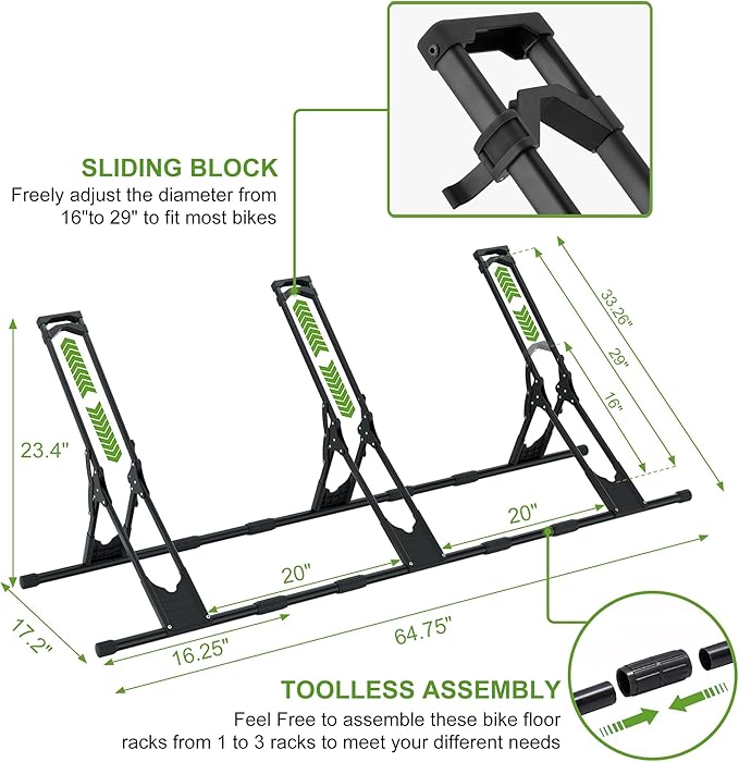 RELIANCER 3 Adjustable Bike Storage Stand,Bicycle Floor Parking Rack,Steady Bike Wheel Holder Fit All Mountain & Road Bikes,Indoor Outdoor Cycling Storage Organizer,Apartment Garage Cycle Tires Holder
