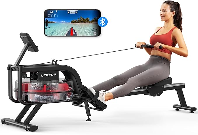 Magnetic Rowing Machines for Home (R05), Water Rowing (R10), 16 Levels of Quiet Resistance Foldable Compact Rowing Machine 350 LB Weight Capacity with Bluetooth, App Supported, Tablet Holder