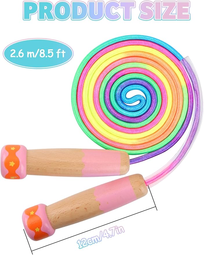 Jump Rope for Kids, Lorvain Adjustable Skipping Rope, Kids Jump Ropes with Wooden Handle for Girls Boys, Weighted Jumping Ropes for Fitness Workout Exercise Outdoor Fun Activity
