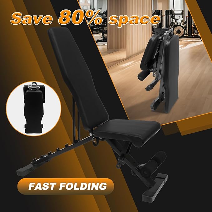 Adjustable Weight Bench Press, Foldable Workout Bench for Home Gym Dumbbell Exercise, Stable Incline Decline Bench for Full-Body Strength Training(600lbs)