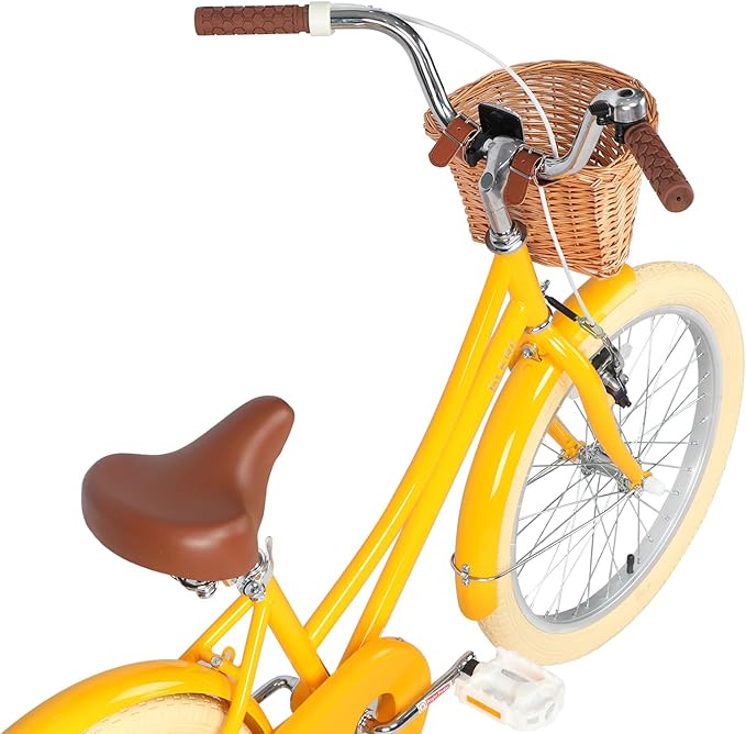 Glerc Little Molly 12-20 Inch Kids Retro Cruiser Bike for 2-13 Year Old with Wicker Basket & Training Wheels/Kickstand, Multiple Colors