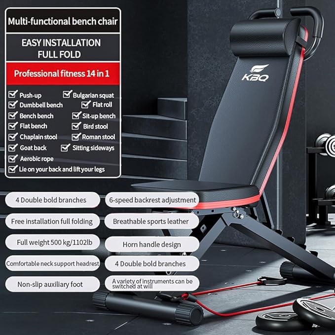 Adjustable Roman Chair for Home Gym – Foldable Back Extension Bench for Core, Hip & Lower Back Workout – Multi-Functional Hyperextension Bench with Tension Rope for Full-Body Exercise